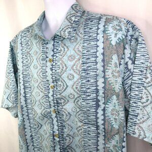 Cooke Street Hawaiian Aloha Shirt Mens 2XL Tapa Batik Blue Gray 100% Cotton